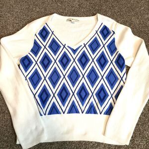 Tommy Hilfiger Womens Y2K Preppy Argyle Cropped Knit Top Sweater Size XL